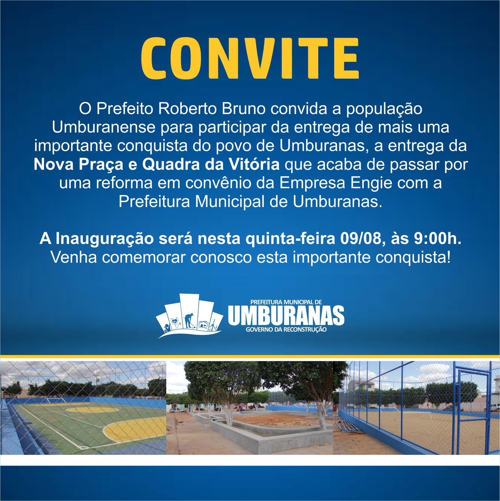 Convite Inauguração da Nova Praça e Quadra da Vitória Prefeitura